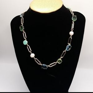 Lauren Ralph Laure Mixed Stones & Pearl Chain Link Collar Necklace In Gold Tone